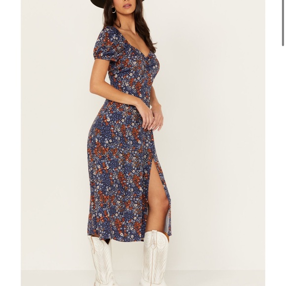 Idyllwind Women’s Beth Ditsy Print Puff Sleeve Midi Dress Red White Blue XL - Picture 2 of 11